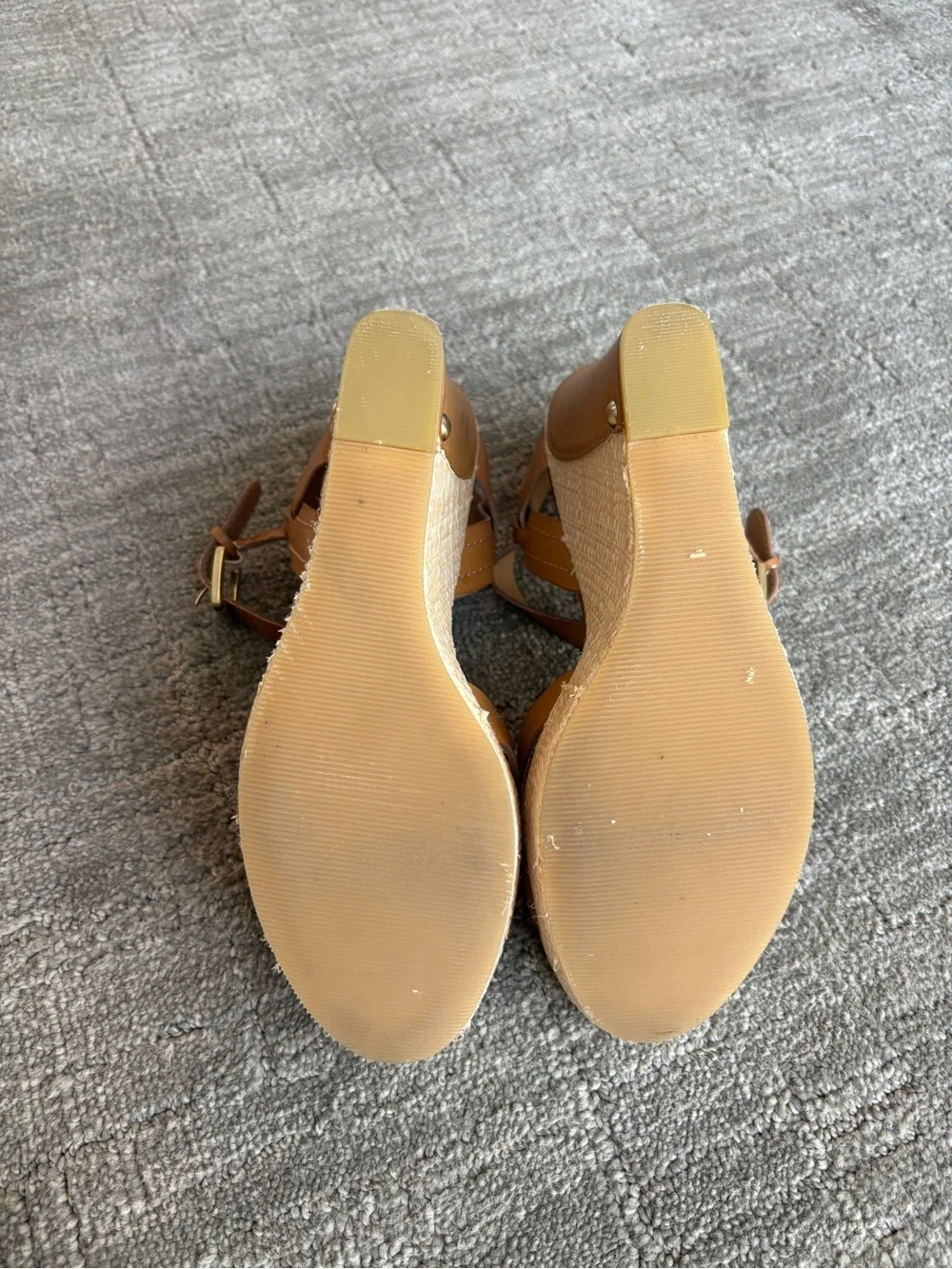 Women’s Tan Wedge Sandals with Buckle Detail